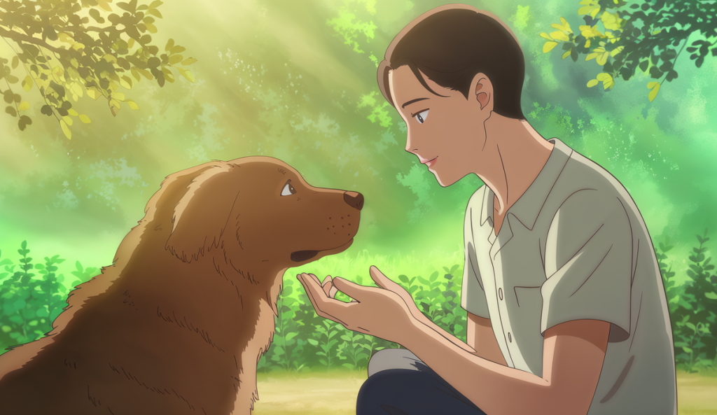 Un éducateur canin utilisant une approche naturelle avec un chien dans une situation complexe