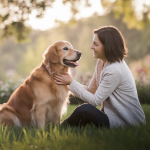 Un maître et son chien partageant un moment complice dans un parc ensoleillé