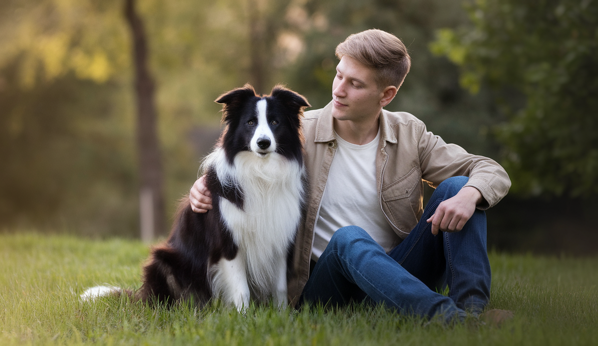 Un chien et son propriétaire en harmonie dans un paysage serein