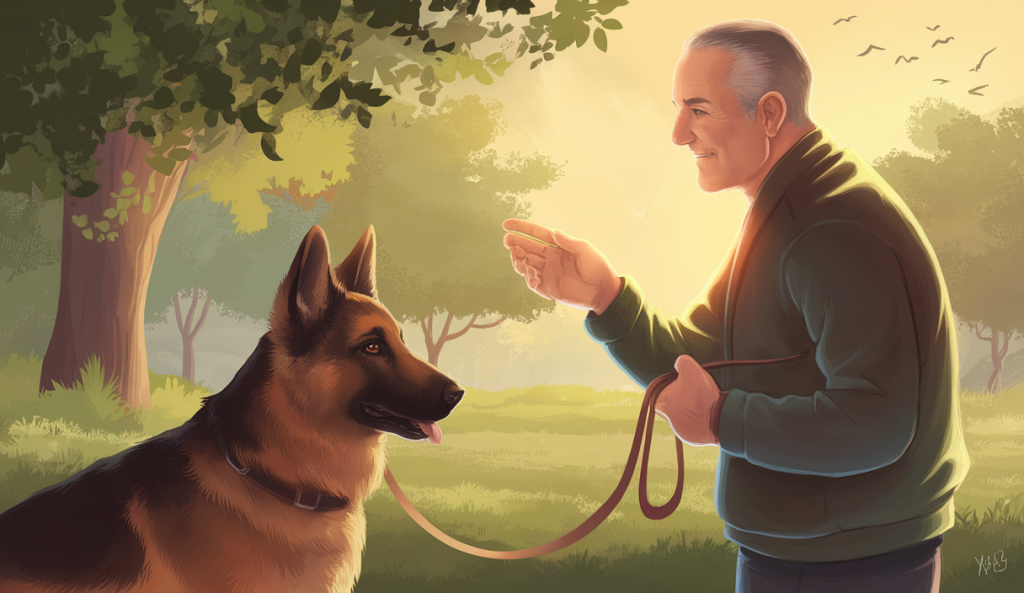 Un maître et son chien lors d'une séance d'éducation canine.