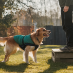Un chien apprenant joyeusement avec son maître dans un environnement positif