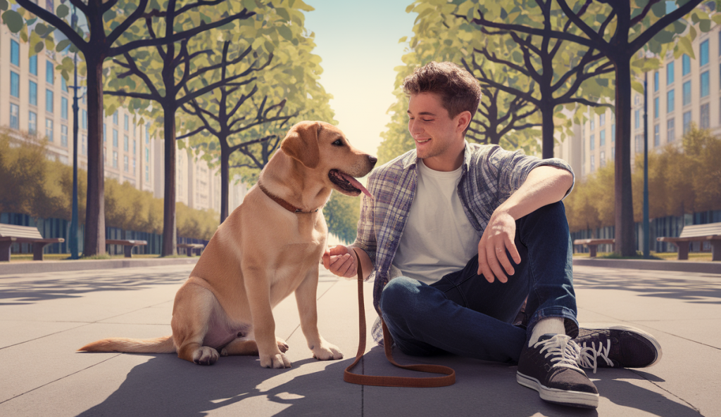 Un chien et son propriétaire en harmonie dans un cadre serein