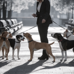 Un propriétaire de chien responsable entouré de chiens bien élevés