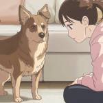 Illustration numérique représentant une personne observant attentivement les comportements physiques de son chien