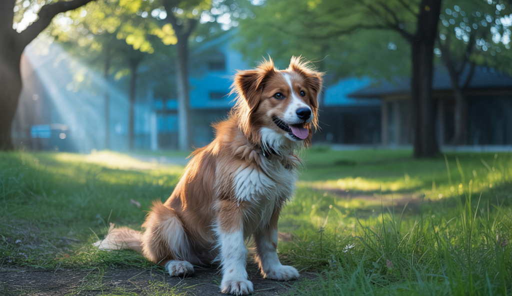 Un jeune chien en pleine adolescence, vibrant de joie et d'énergie.