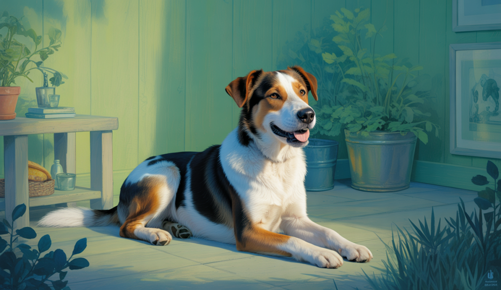 Un chien heureux et en bonne santé entouré d'un environnement aimant et serein.