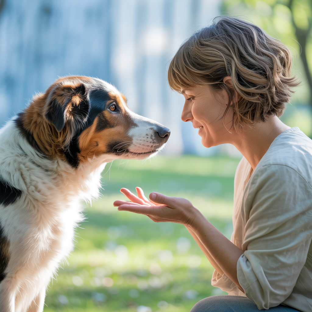 Chien et humain en interaction bienveillante