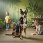 Un chien protecteur avec une posture vigilante dans un environnement serein et bien socialisé