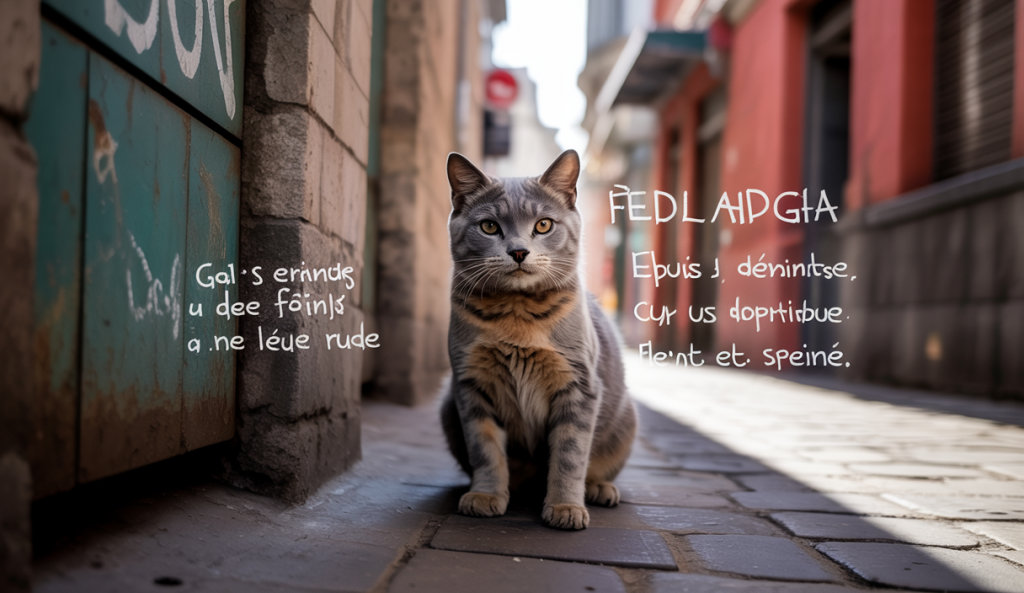 Image émotive d'un vieux chat errant dans une ruelle