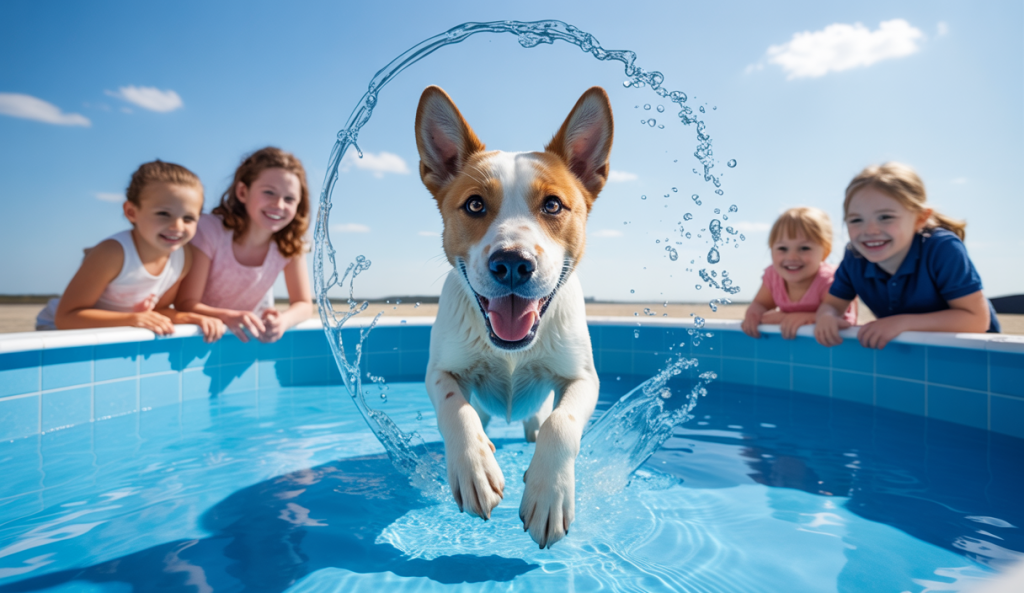 Un chien jouant dans l'eau tout en apprenant le contrôle des impulsions