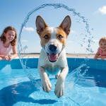 Un chien jouant dans l'eau tout en apprenant le contrôle des impulsions