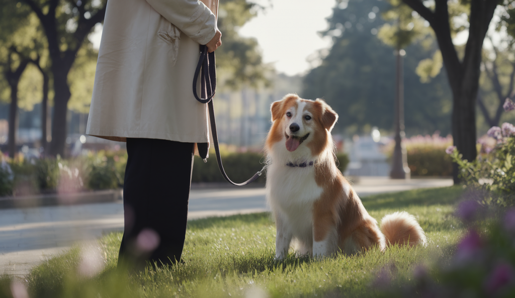 Un chien avec son propriétaire dans un cadre chaleureux et complice