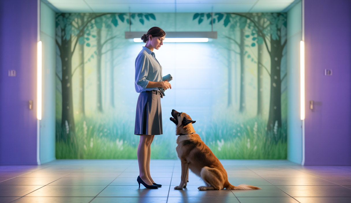 Éducateur canin en action avec un chien bien dressé