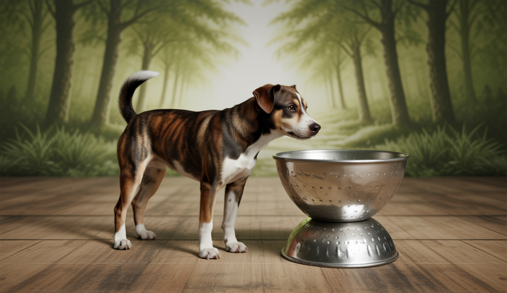 Un chien face à une gamelle, illustrant la gestion de l'agressivité alimentaire