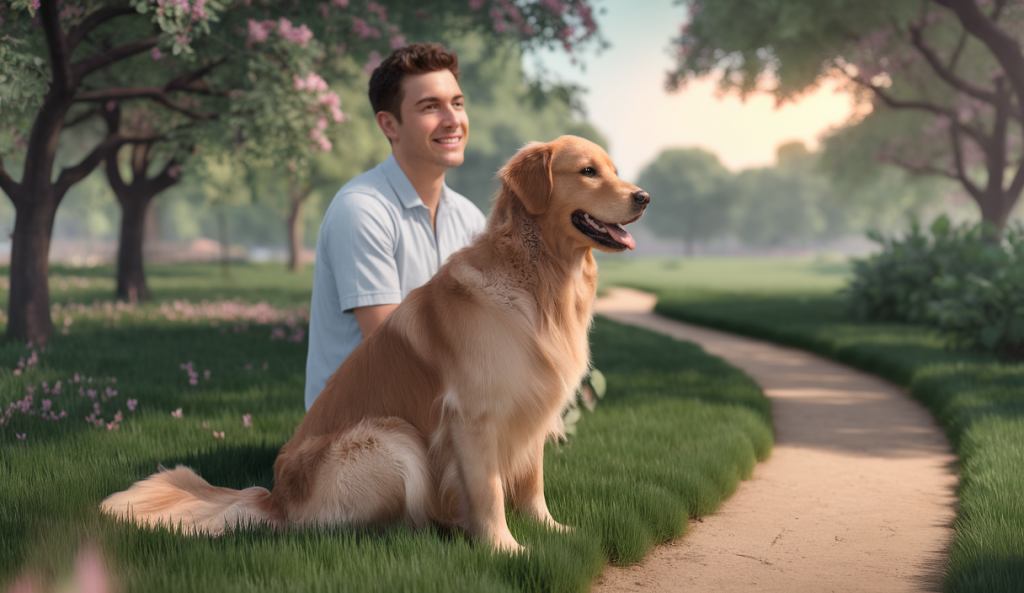 Un chien attentif regardant son maître avec affection dans un parc ensoleillé