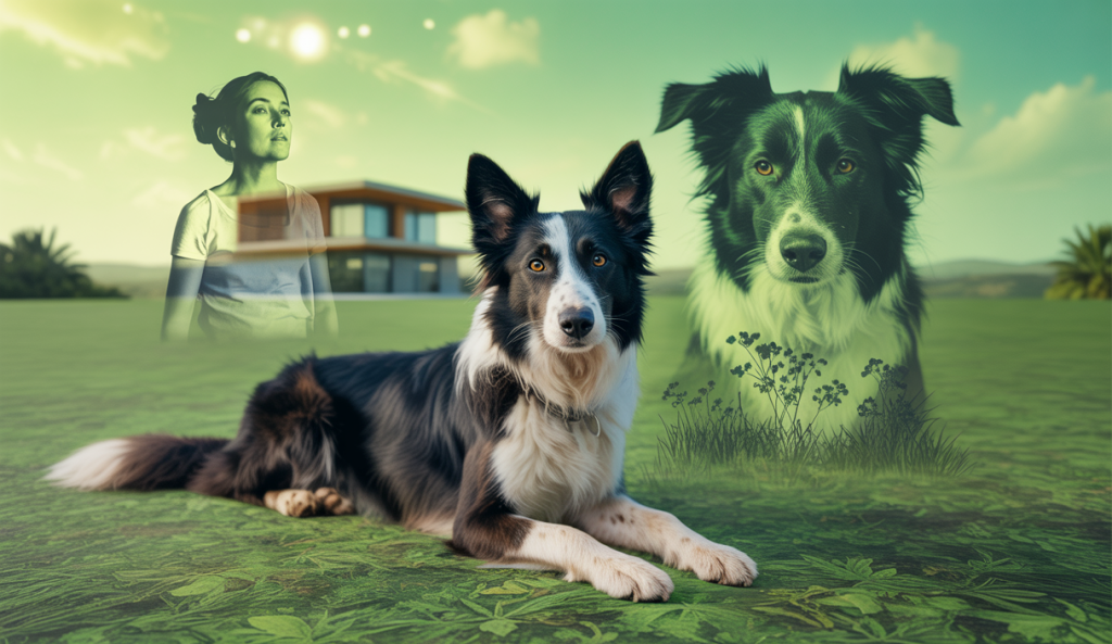 Image riche de couleur montrant un chien attentif sur une pelouse, inspirée des conseils de César Millan pour gérer les comportements canins.