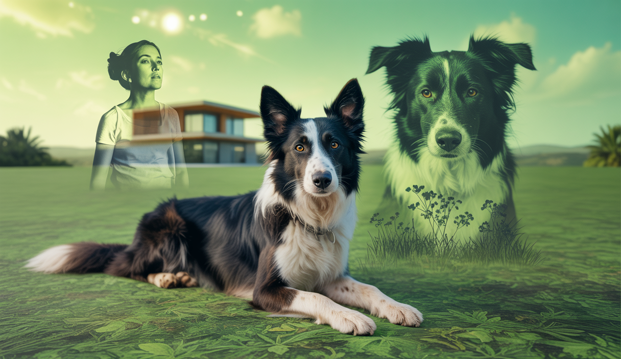 Image riche de couleur montrant un chien attentif sur une pelouse, inspirée des conseils de César Millan pour gérer les comportements canins.