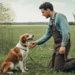 Un dresseur de chiens en plein entraînement avec un chien attentif.