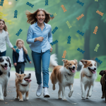 Illustration de chiens énergiques adaptés aux familles actives, représentant diverses races et tailles.
