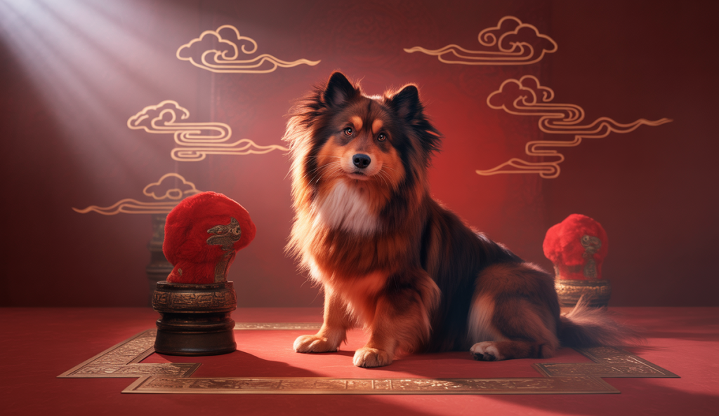 Portrait artistique d'un rare Chien Chinois Rouge dans un cadre éthéré