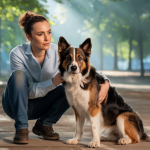 Rencontre entre un éducateur canin professionnel et un chien agressif pour une réhabilitation paisible.