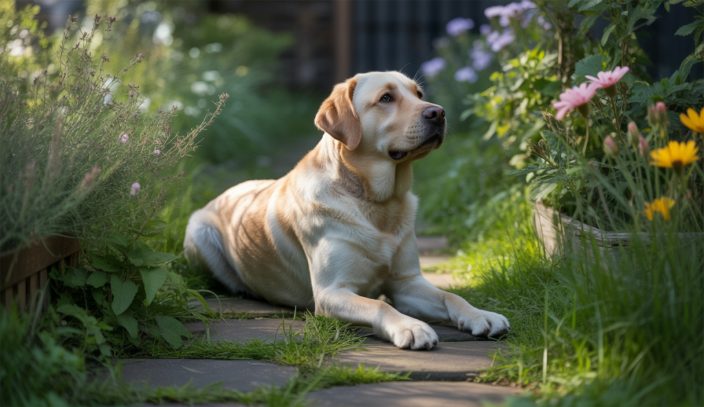 Chien dans un environnement serein reflétant son bien-être