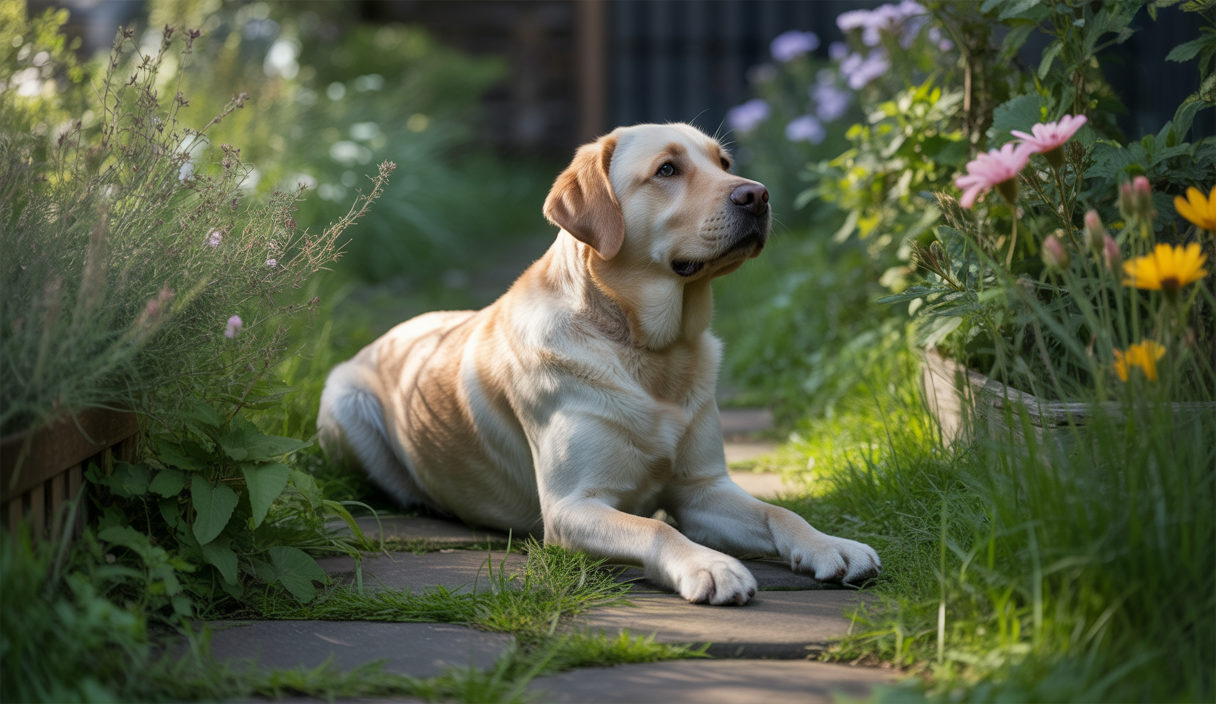 Chien dans un environnement serein reflétant son bien-être