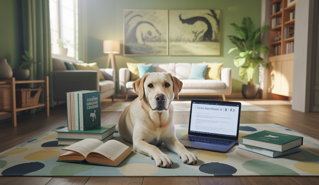 Illustration d'un chien et de ressources éducatives