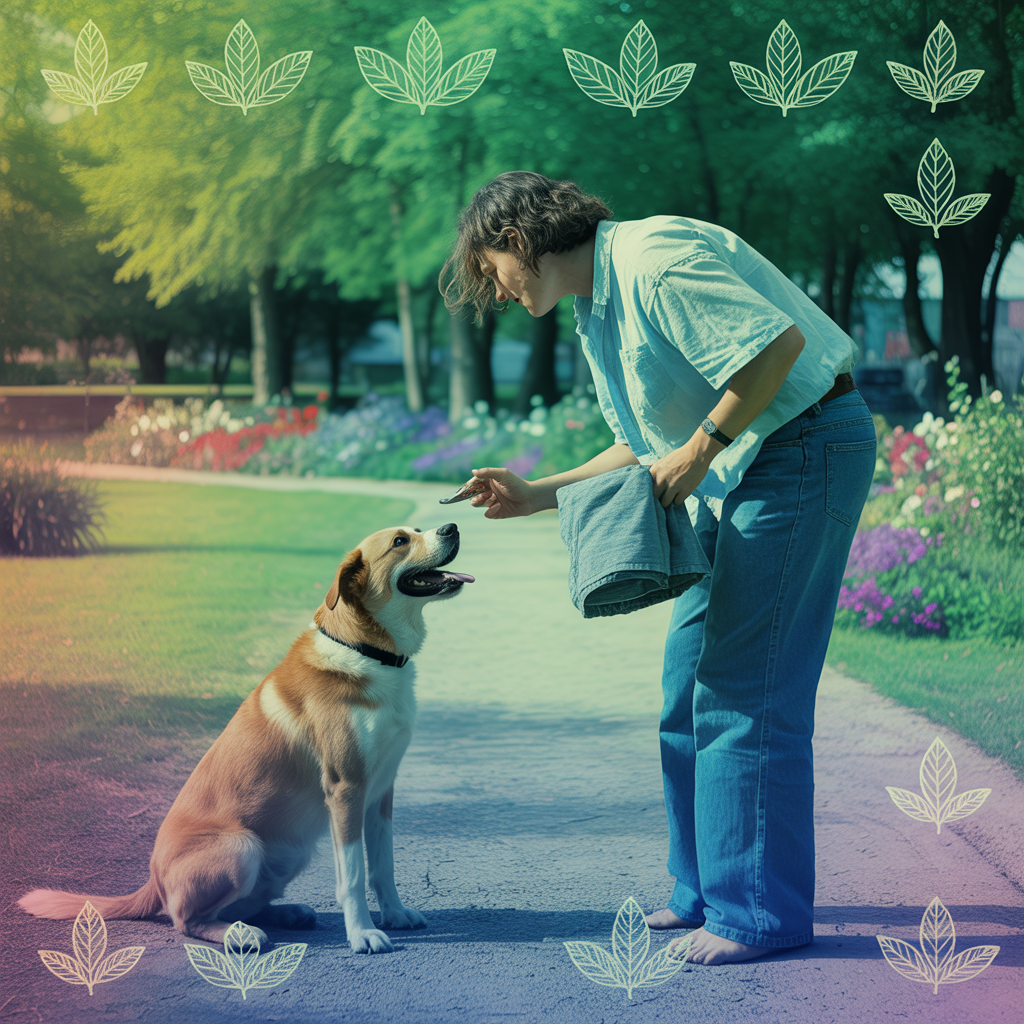 Un maître et son chien exécutant une technique de dressage dans un parc paisible.