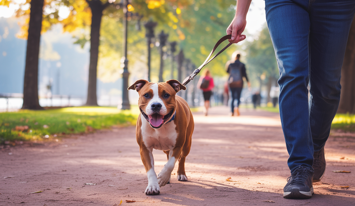 Portrait d'un American Staffordshire Terrier lors d'une balade quotidienne