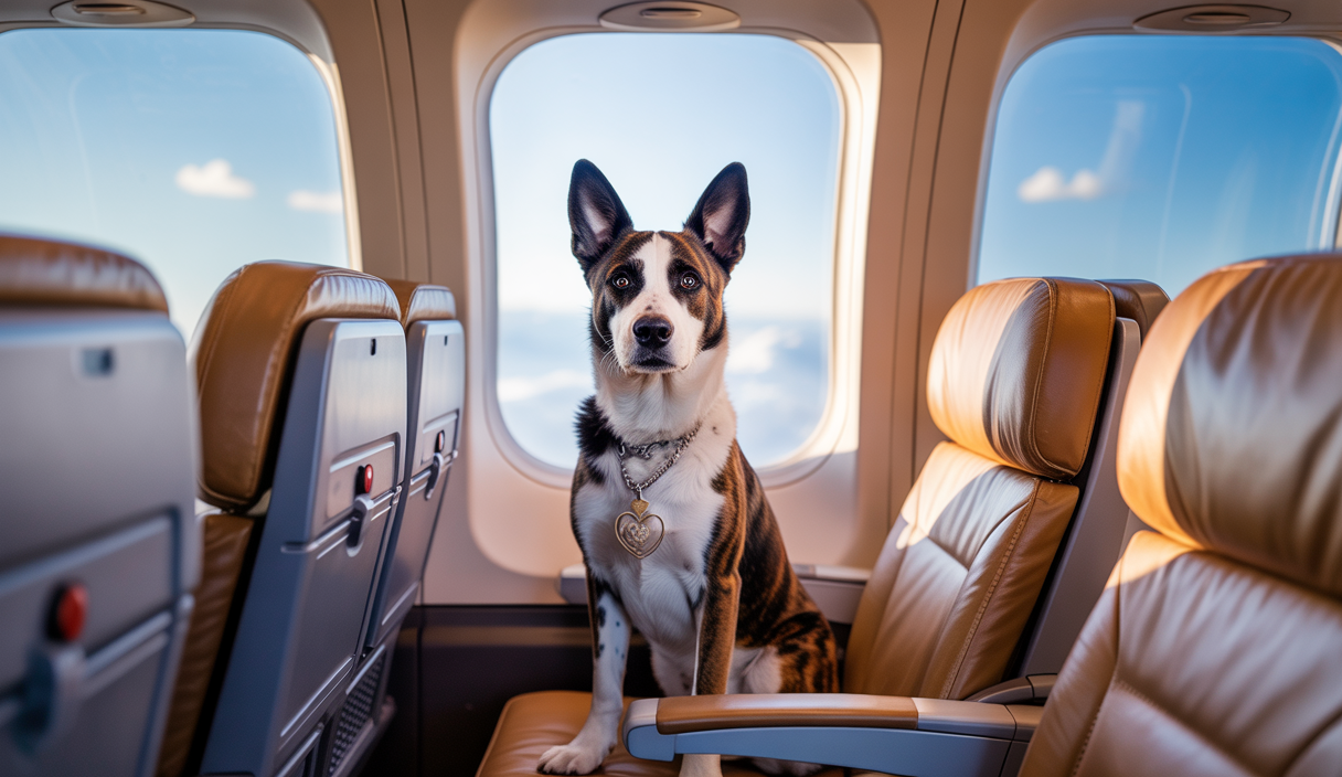 Chien voyageant en cabine dans un avion en Italie