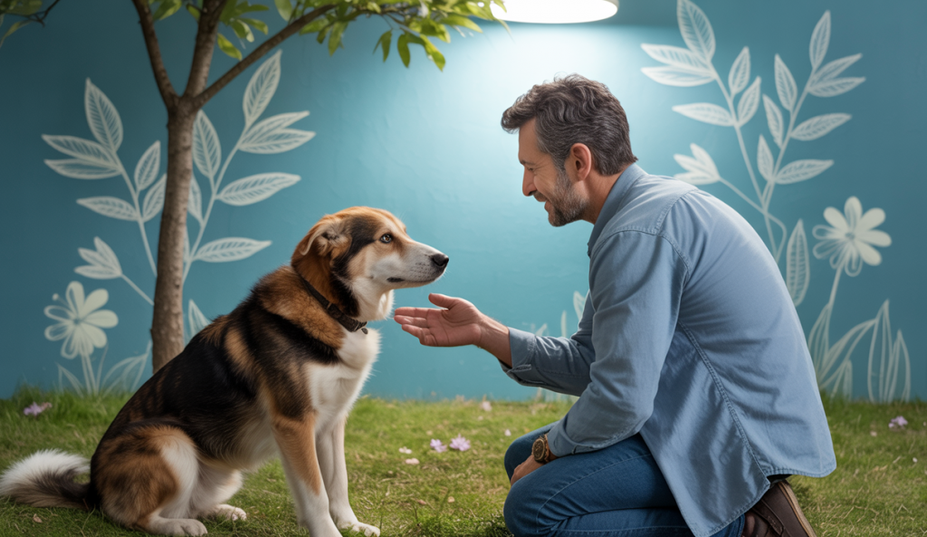 Illustration inspirante de la relation empathique entre un chien et son maître