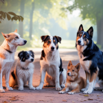 Cinq chiens expressifs illustrant des caractéristiques comportementales complexes