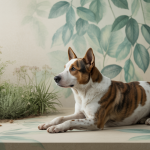 Chien calme et serein entouré d'un environnement apaisant.