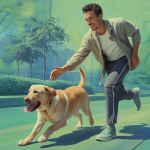 Image d'un chien exécutant le 'Roll Over' avec un entraîneur heureux dans un parc