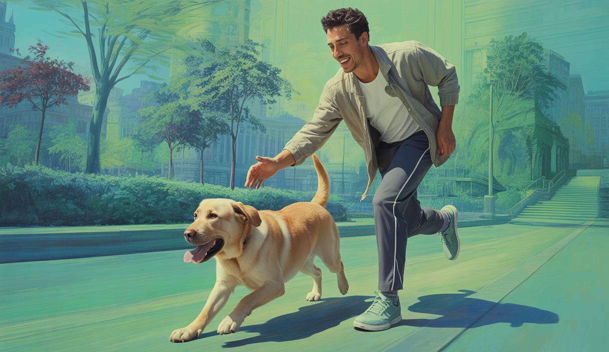 Image d'un chien exécutant le 'Roll Over' avec un entraîneur heureux dans un parc