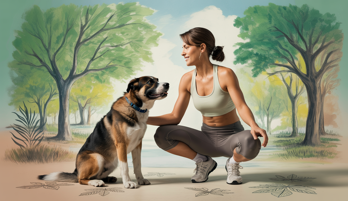 Victoria Stilwell interagissant patiemment avec un chien rescapé dans un cadre apaisant.