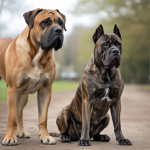 Comparaison détaillée des chiens Boerboel et Cane Corso montrant leurs différences physiques, tempéraments et aptitudes en contexte naturel