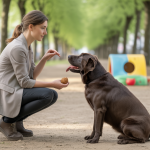 Educateur canin en séance avec un chien, utilisant des méthodes respectueuses et collaboratives favorisant le bien-être animal