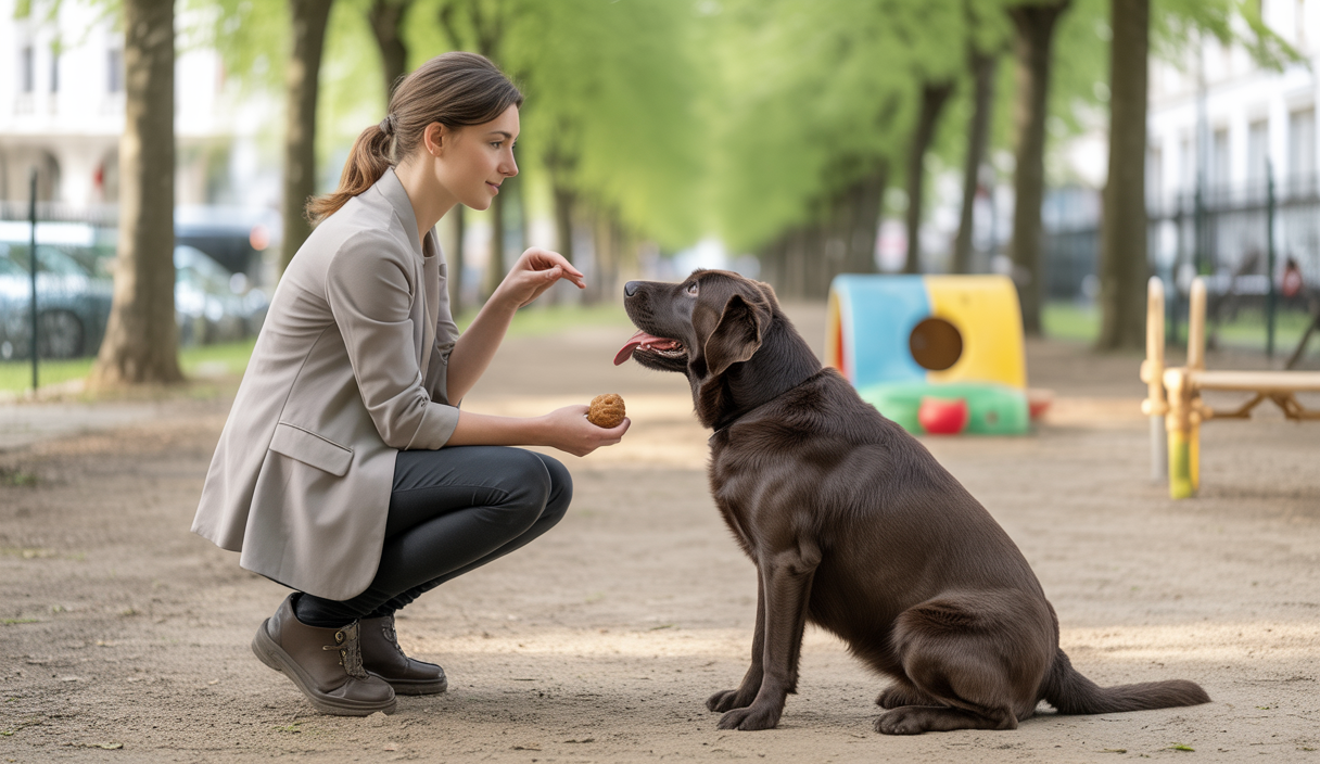 Educateur canin en séance avec un chien, utilisant des méthodes respectueuses et collaboratives favorisant le bien-être animal