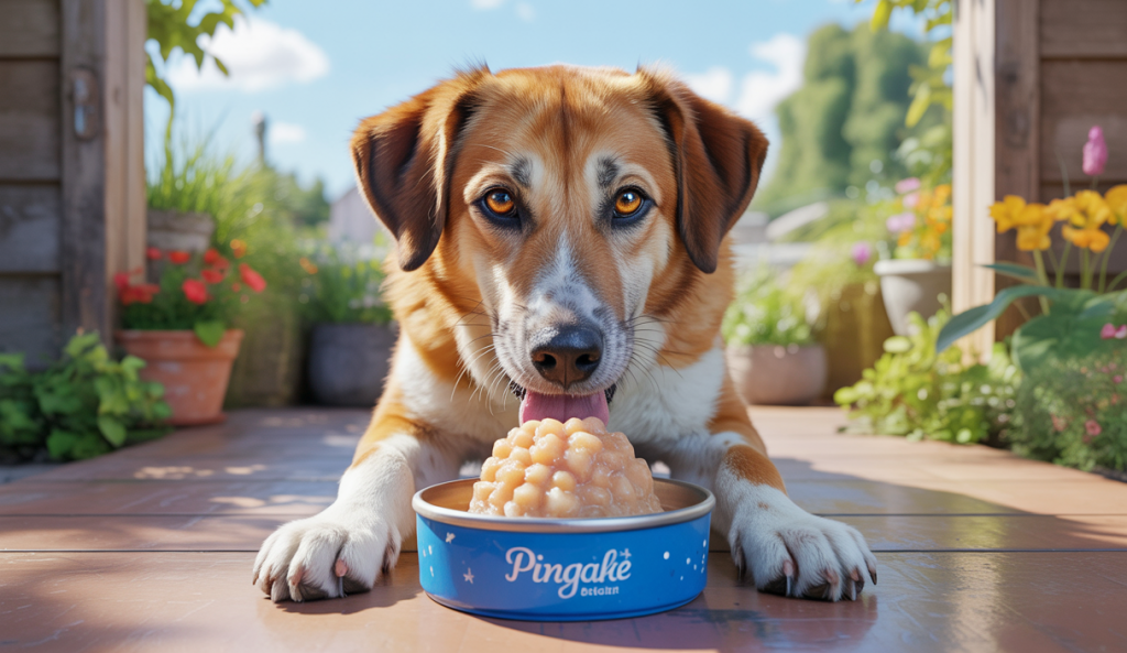 Chien dégustant une glace maison à la pastèque dans un bol PetSafe, sur un fond estival lumineux et coloré