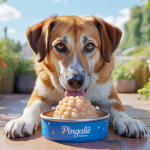 Chien dégustant une glace maison à la pastèque dans un bol PetSafe, sur un fond estival lumineux et coloré