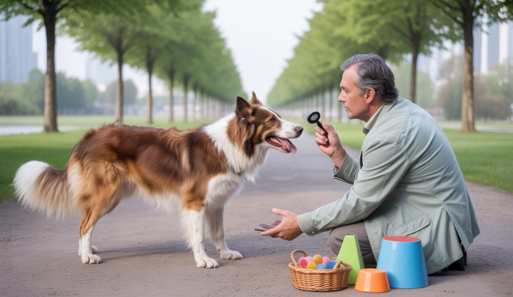Un chien joueur apprenant avec son maître dans un cadre positif et adapté à son âge