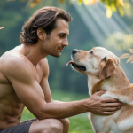 Homme méditant en harmonie avec son chien, symbolisant une relation de croissance personnelle et d’éducation canine holistique