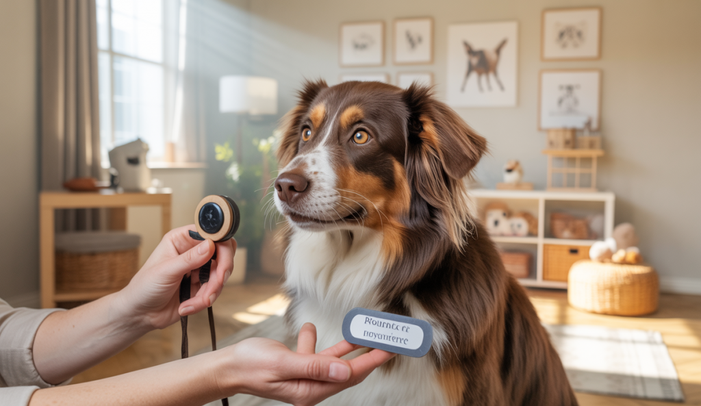 Chien recevant un dressage doux et respectueux avec renforcement positif dans un cadre serein et harmonieux